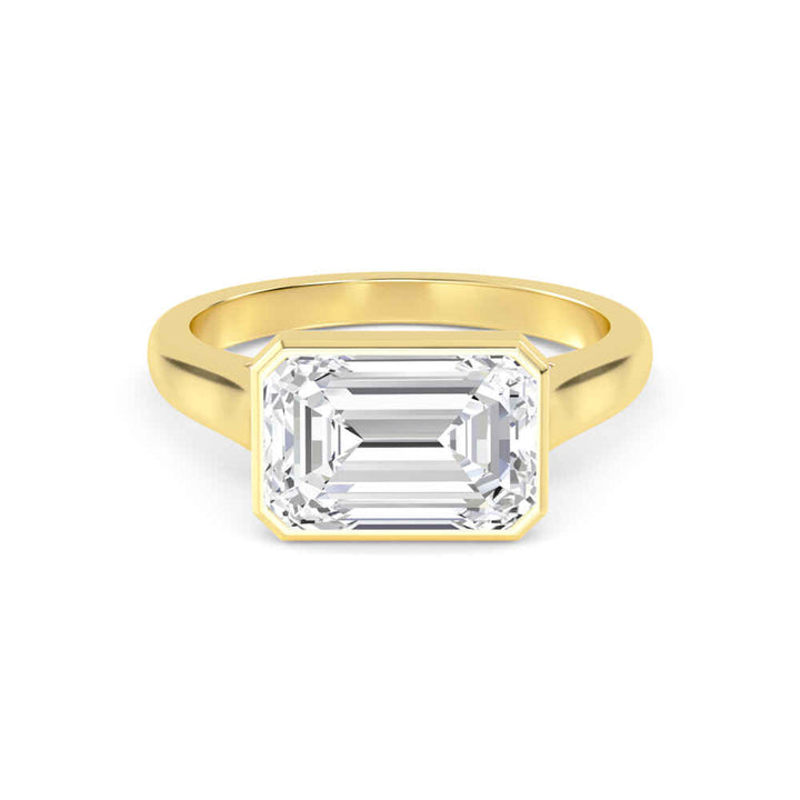IGI Graded 3ct Emerald Cut & Round Brilliant Lab-Grown Diamond East-West Engagement Ring 14k Yellow Gold