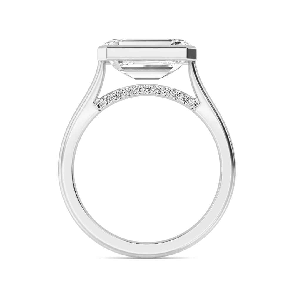 IGI Graded 3ct Emerald Cut & Round Brilliant Lab-Grown Diamond East-West Engagement Ring 14k White Gold