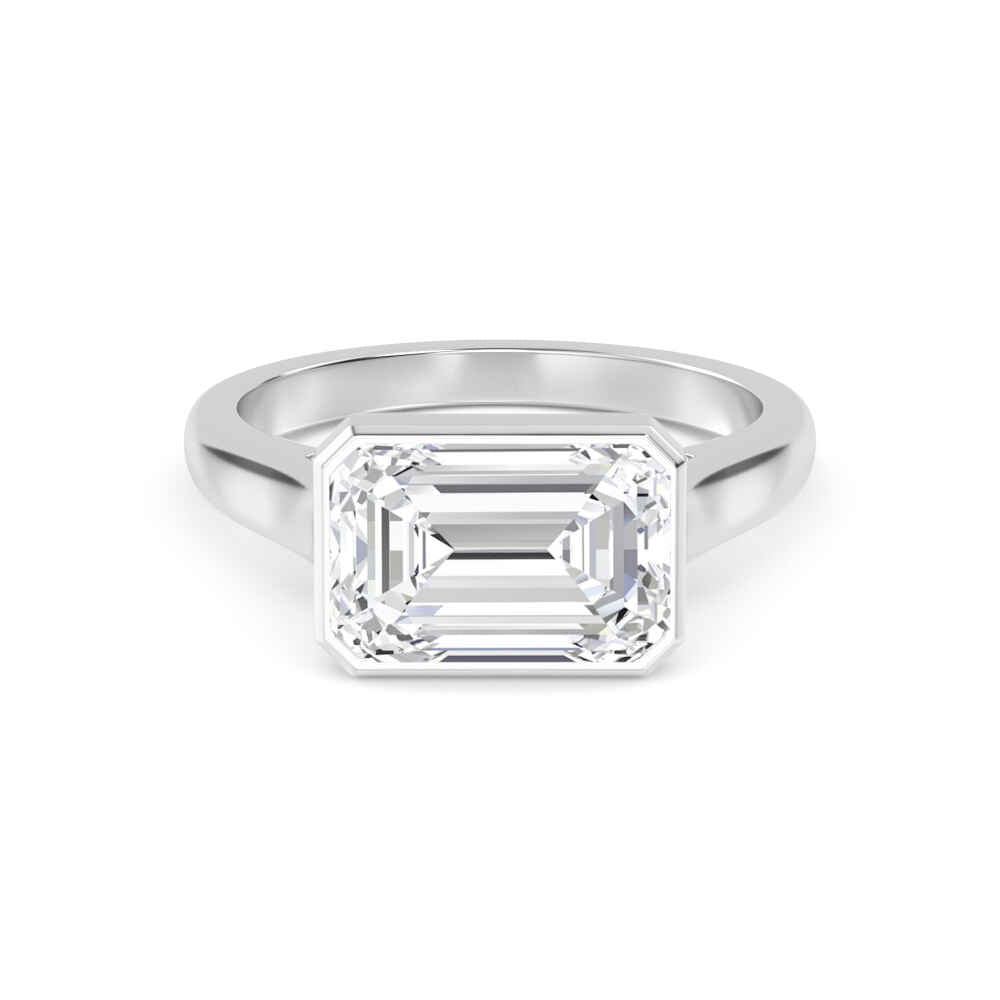 IGI Graded 3ct Emerald Cut & Round Brilliant Lab-Grown Diamond East-West Engagement Ring 14k White Gold