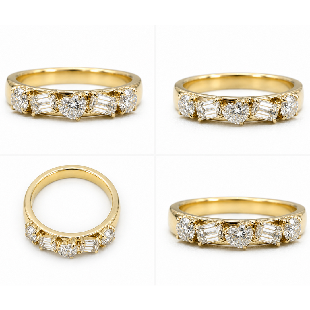 0.54ctw Heart, Emerald & Round Brilliant Lab-Grown Diamond Stackable Fashion Band in 14k Yellow Gold