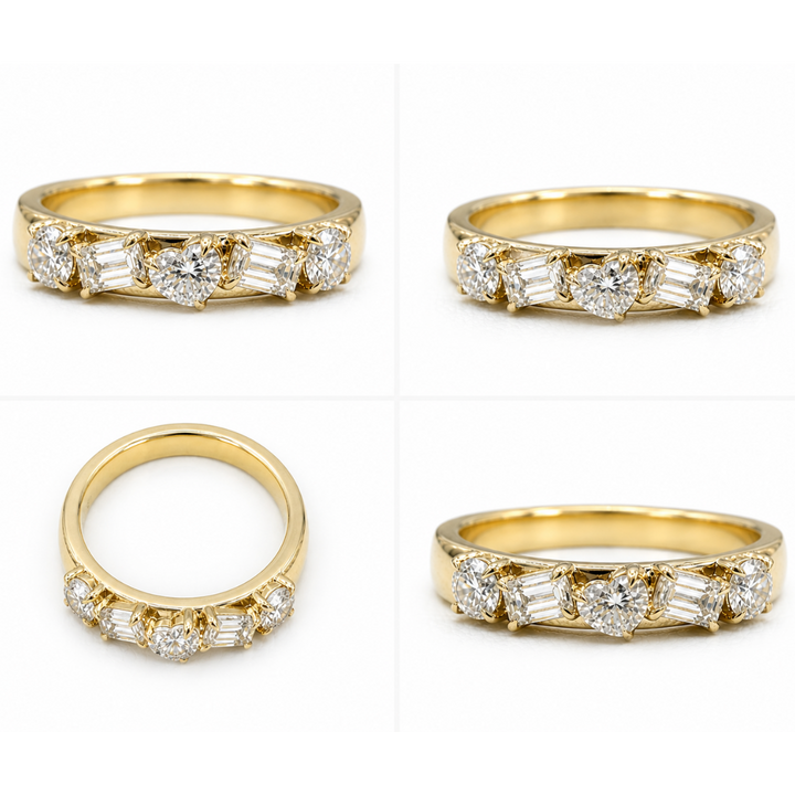 0.54ctw Heart, Emerald & Round Brilliant Lab-Grown Diamond Stackable Fashion Band in 14k Yellow Gold