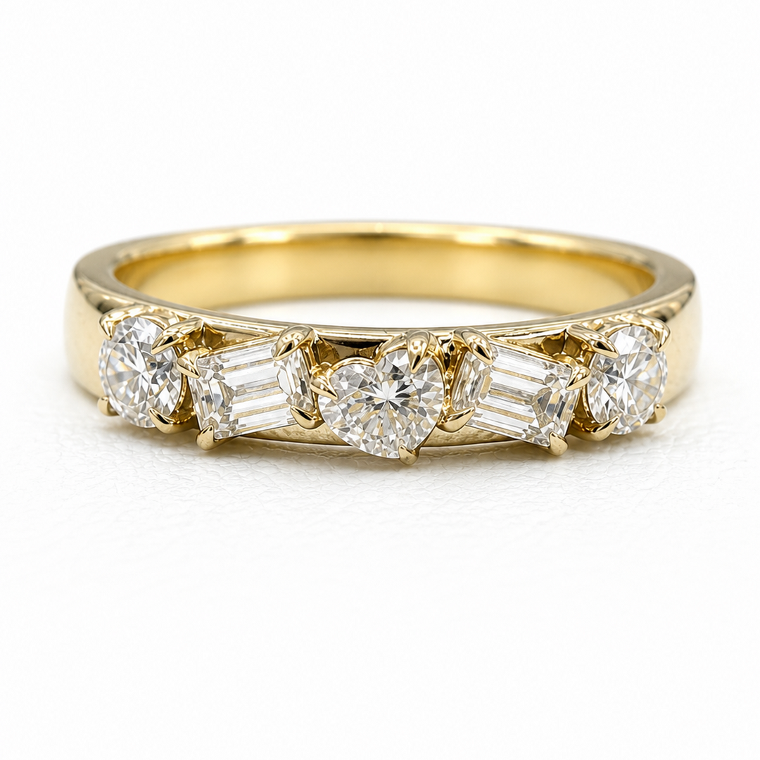 0.54ctw Heart, Emerald & Round Brilliant Lab-Grown Diamond Stackable Fashion Band in 14k Yellow Gold