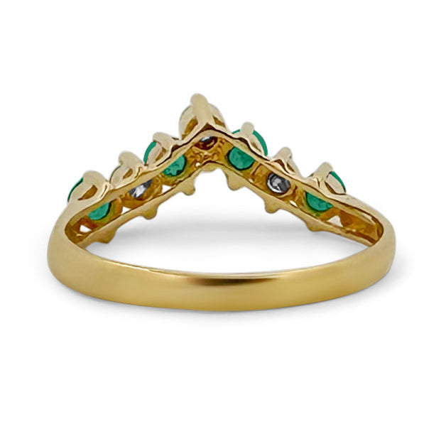 Emerald and Diamond Chevron Ring in 10K Yellow Gold