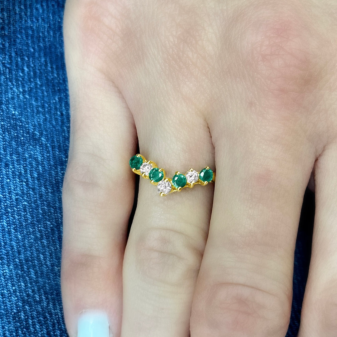 Emerald and Diamond Chevron Ring in 10K Yellow Gold