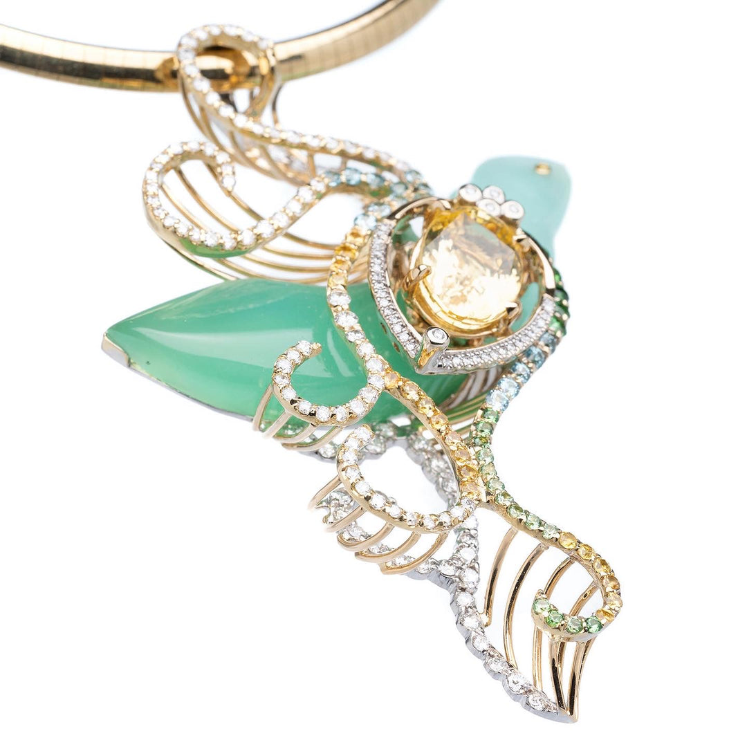 Amazing Yellow Sapphire Gemstone & Diamond Custom Pendant in 18k Two-tone Gold