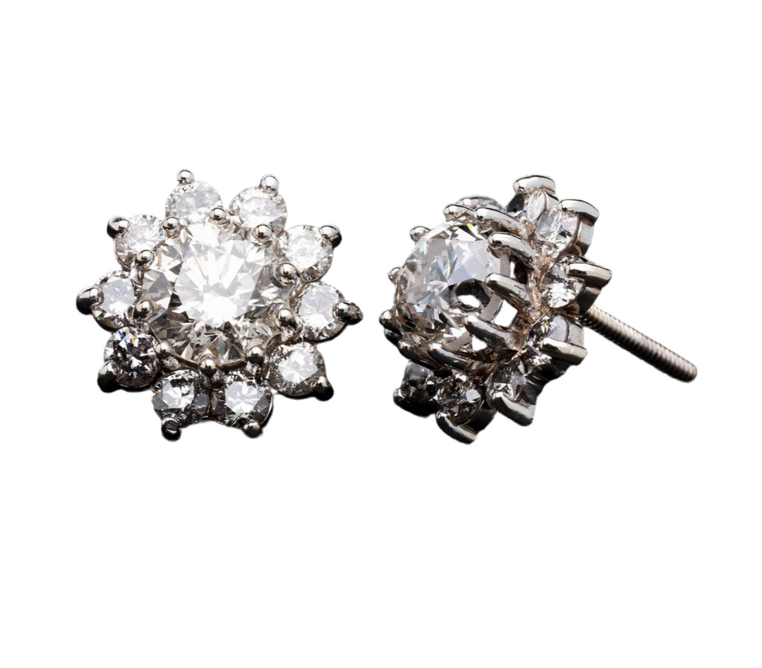 3.00ctw Round Brilliant Natural Diamond Halo Stud Earrings in 14k White Gold