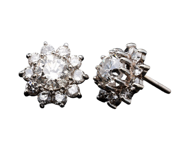3.00ctw Round Brilliant Natural Diamond Halo Stud Earrings in 14k White Gold