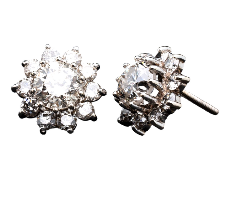 3ctw Round Brilliant Natural Diamond Halo Stud Earrings in 14k White Gold