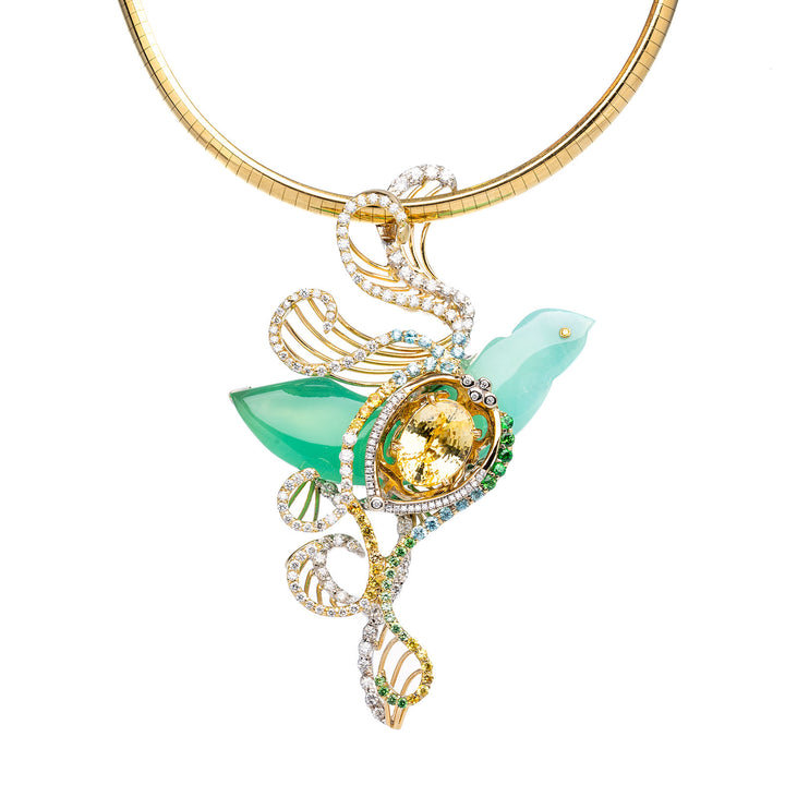 Amazing Yellow Sapphire Gemstone & Diamond Custom Pendant in 18k Two-tone Gold