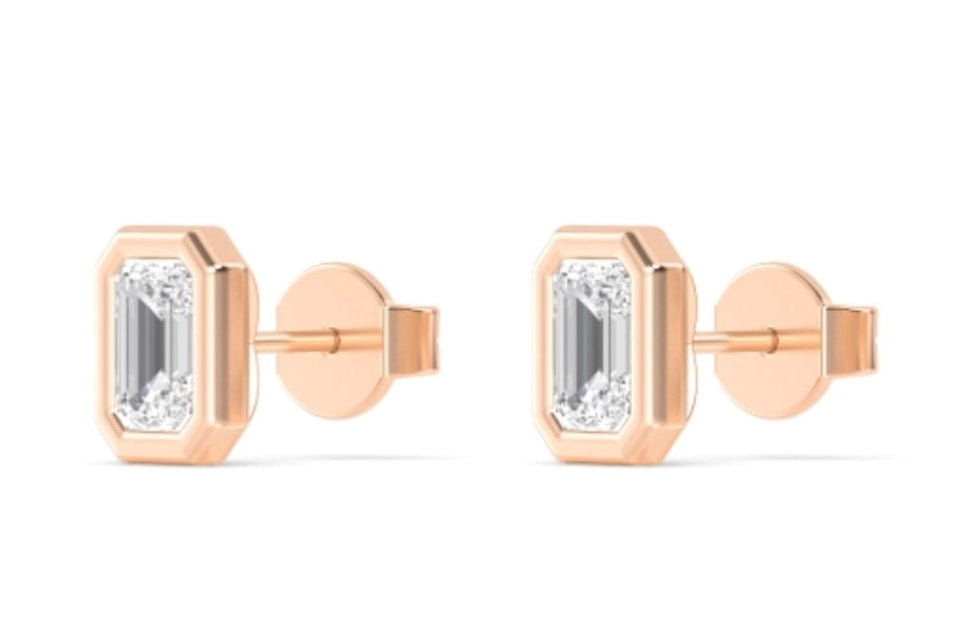 3.20ctw Emerald Cut Bezel Set Lab-Grown Diamond Stud Earrings in 14k Rose Gold