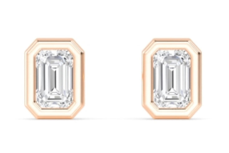 3.20ctw Emerald Cut Bezel Set Lab-Grown Diamond Stud Earrings in 14k Rose Gold