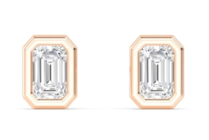 3.20ctw Emerald Cut Bezel Set Lab-Grown Diamond Stud Earrings in 14k Rose Gold