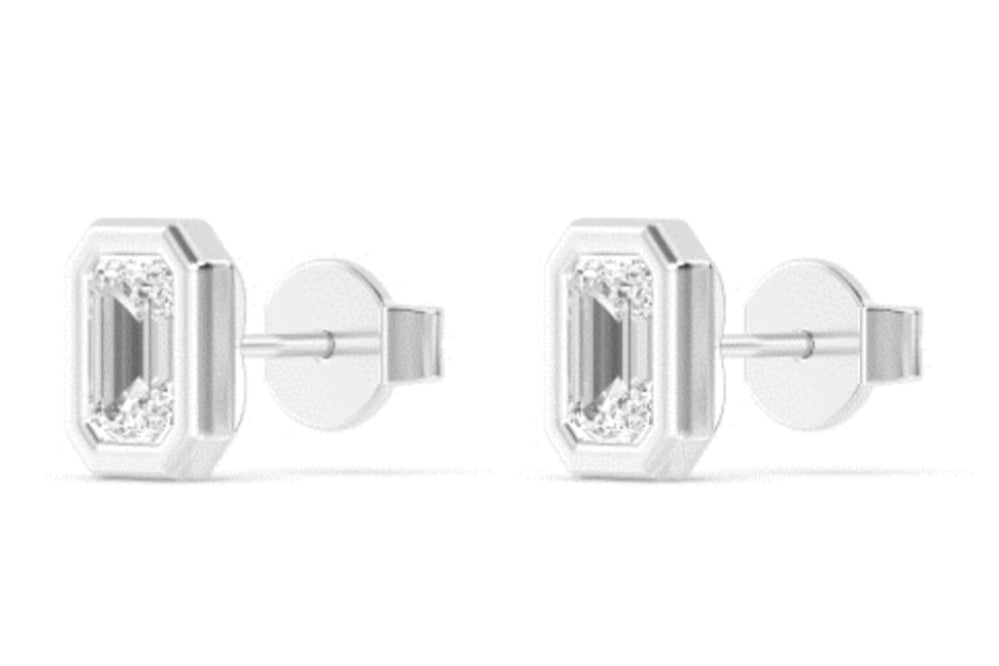3.20ctw Emerald Cut Bezel Set Lab-Grown Diamond Stud Earrings in 14k White Gold