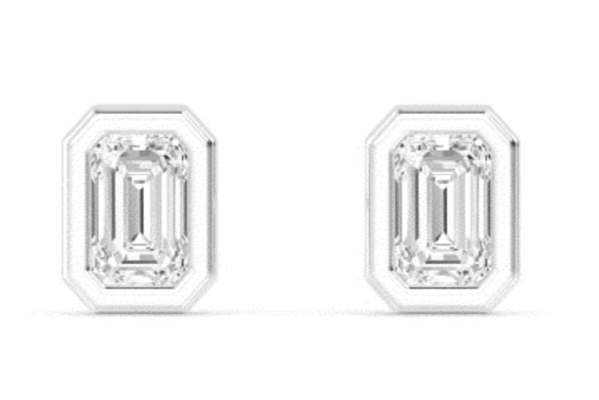 3.20ctw Emerald Cut Bezel Set Lab-Grown Diamond Stud Earrings in 14k White Gold