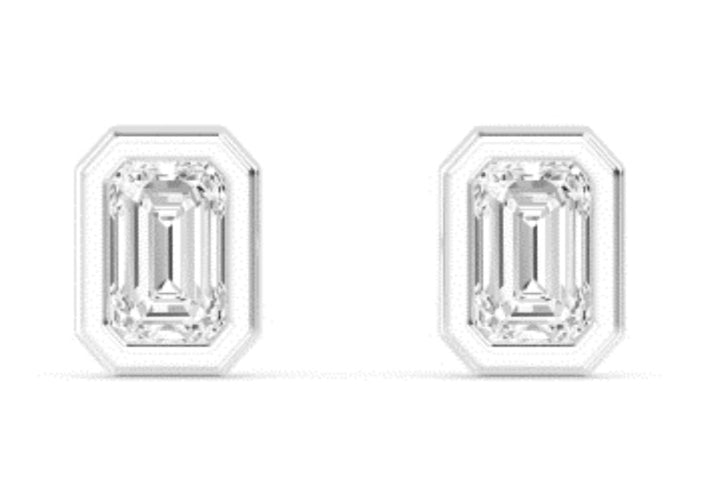 3.20ctw Emerald Cut Bezel Set Lab-Grown Diamond Stud Earrings in 14k White Gold