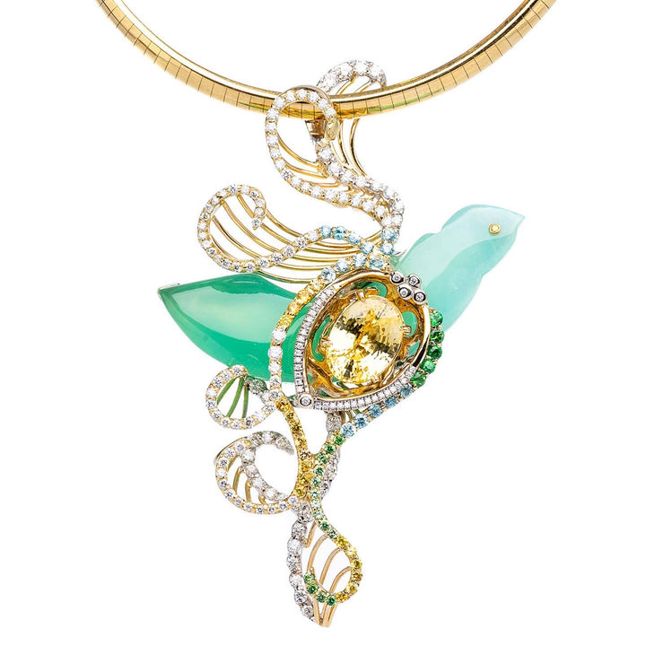 Amazing Yellow Sapphire Gemstone & Diamond Custom Pendant in 18k Two-tone Gold