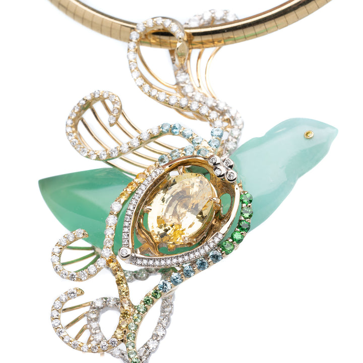Amazing Yellow Sapphire Gemstone & Diamond Custom Pendant in 18k Two-tone Gold