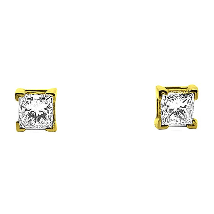 EGL Graded 1.05ctw Princess Cut Natural Diamond Stud Earrings in 14k Yellow Gold