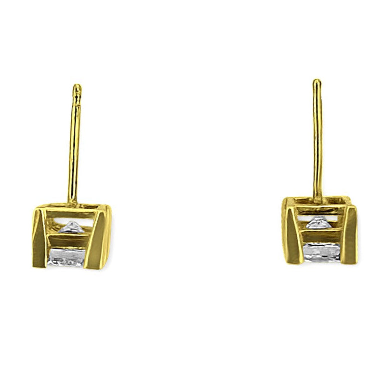 EGL Graded 1.05ctw Princess Cut Natural Diamond Stud Earrings in 14k Yellow Gold