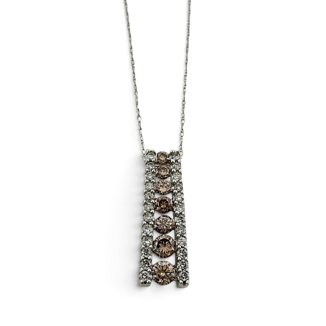 Espresso & Colorless Natural Diamond Ladder Pendant Necklace in 14k White Gold by Effy