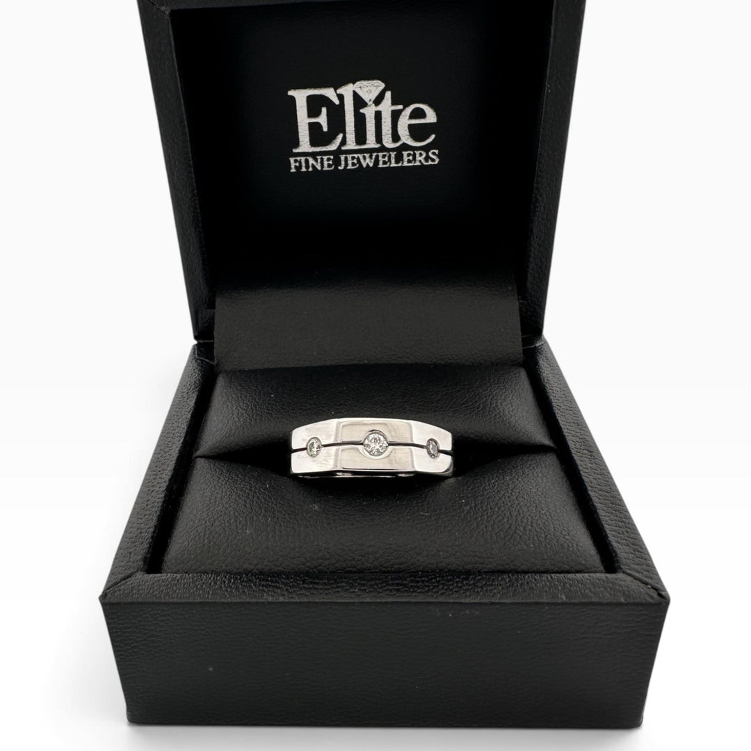 0.15ctw Round Brilliant Natural Diamond Gent's 3-Stone Band in 14k White Gold