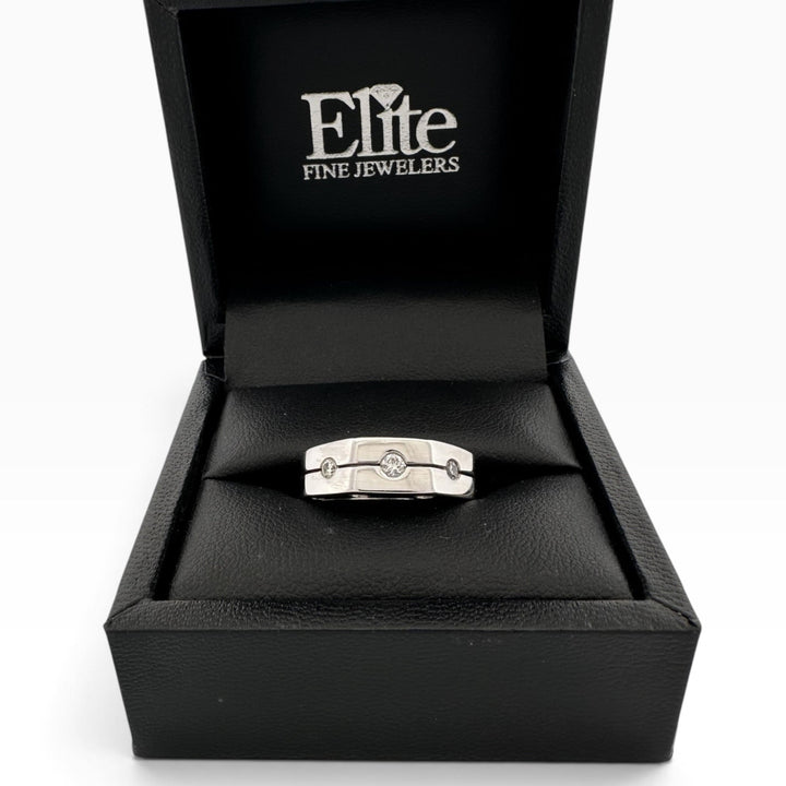 0.15ctw Round Brilliant Natural Diamond Gent's 3-Stone Band in 14k White Gold