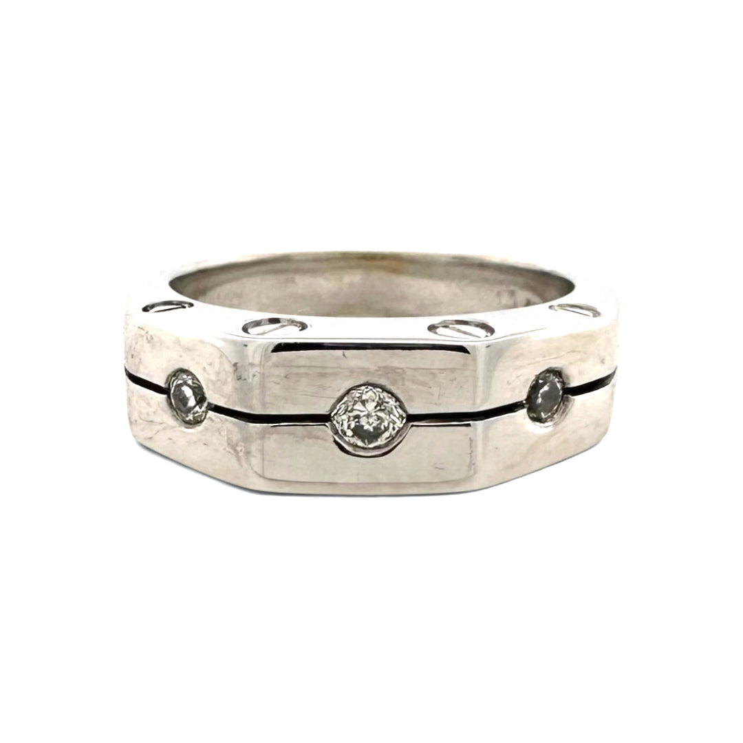 0.15ctw Round Brilliant Natural Diamond Gent's 3-Stone Band in 14k White Gold