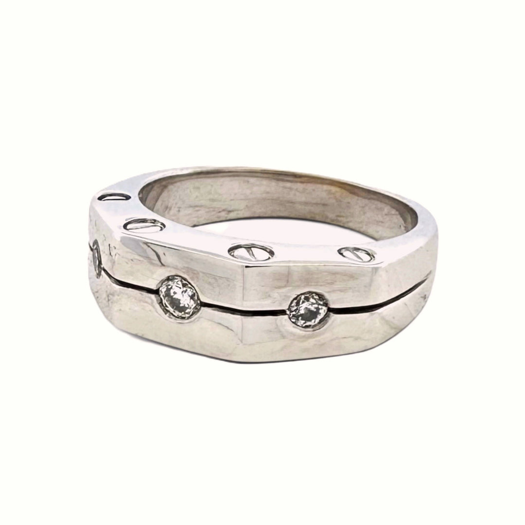 0.15ctw Round Brilliant Natural Diamond Gent's 3-Stone Band in 14k White Gold