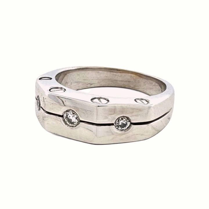 0.15ctw Round Brilliant Natural Diamond Gent's 3-Stone Band in 14k White Gold