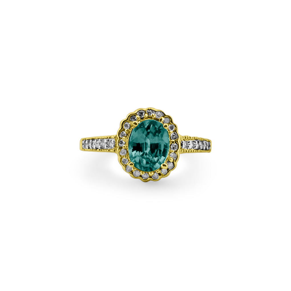 Zircon with Diamond Halo Ring in 14k Yellow Gold