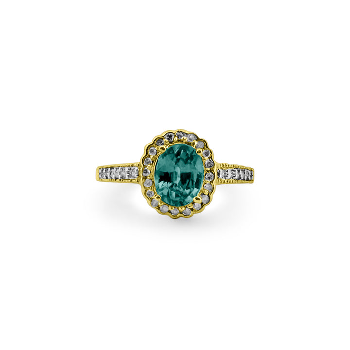 Zircon with Diamond Halo Ring in 14k Yellow Gold