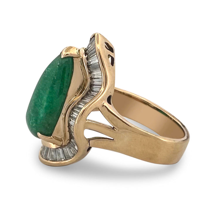 6ct Pear-Shaped Emerald Cabochon and Natural Diamond Cocktail Ring in 18k Yellow Gold