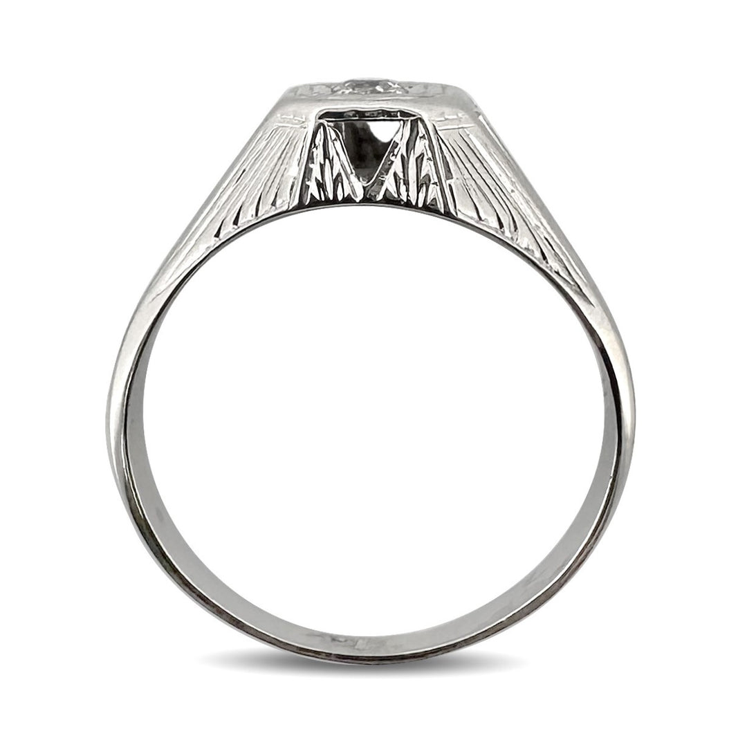Art Deco 0.15ct Old European Diamond Solitaire Ring in 18k White Gold
