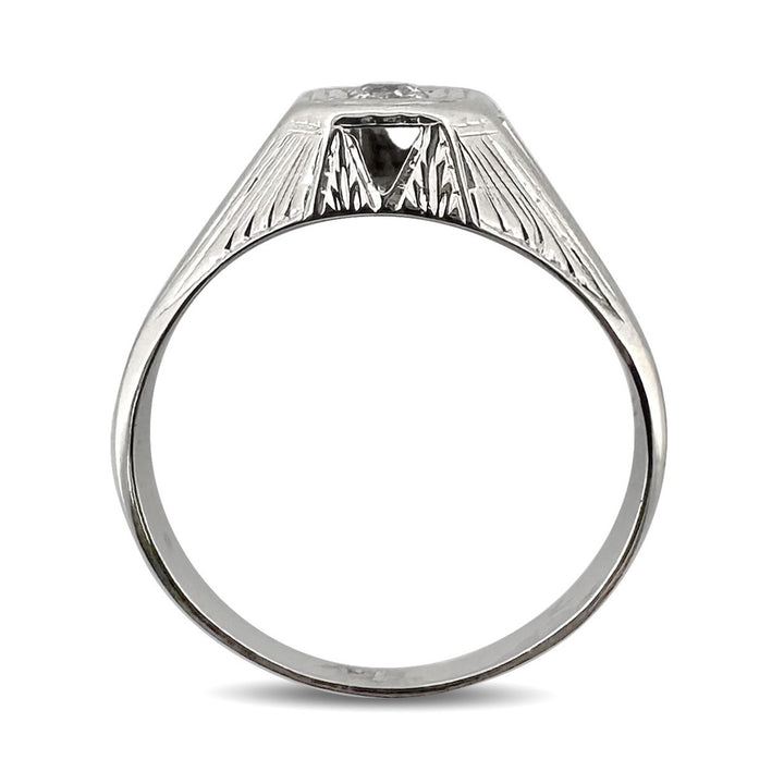 Art Deco 0.15ct Old European Diamond Solitaire Ring in 18k White Gold