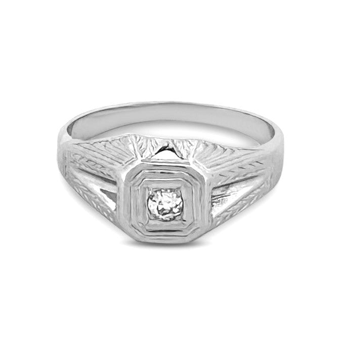 Art Deco 0.15ct Old European Diamond Solitaire Ring in 18k White Gold