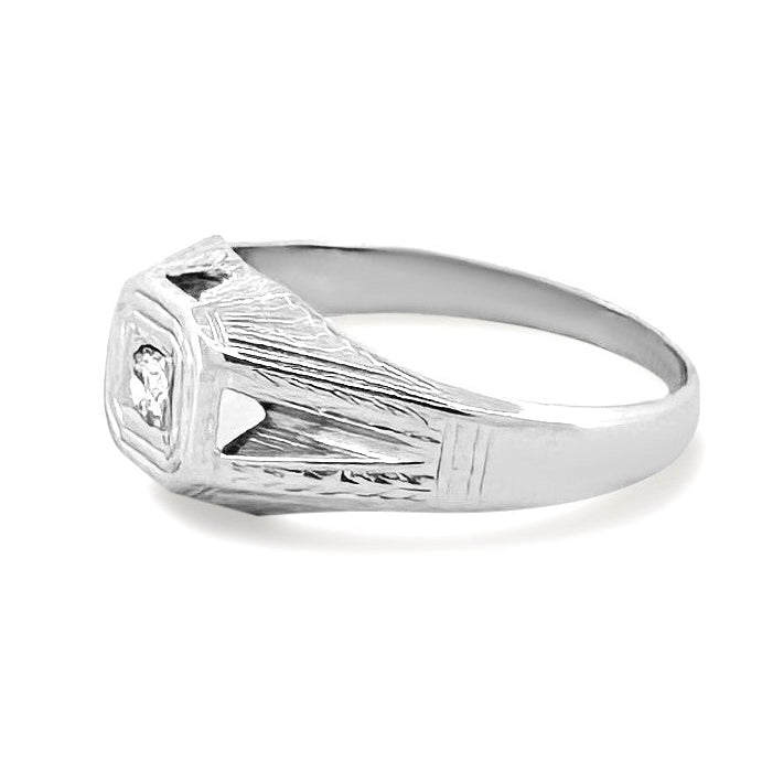 Art Deco 0.15ct Old European Diamond Solitaire Ring in 18k White Gold