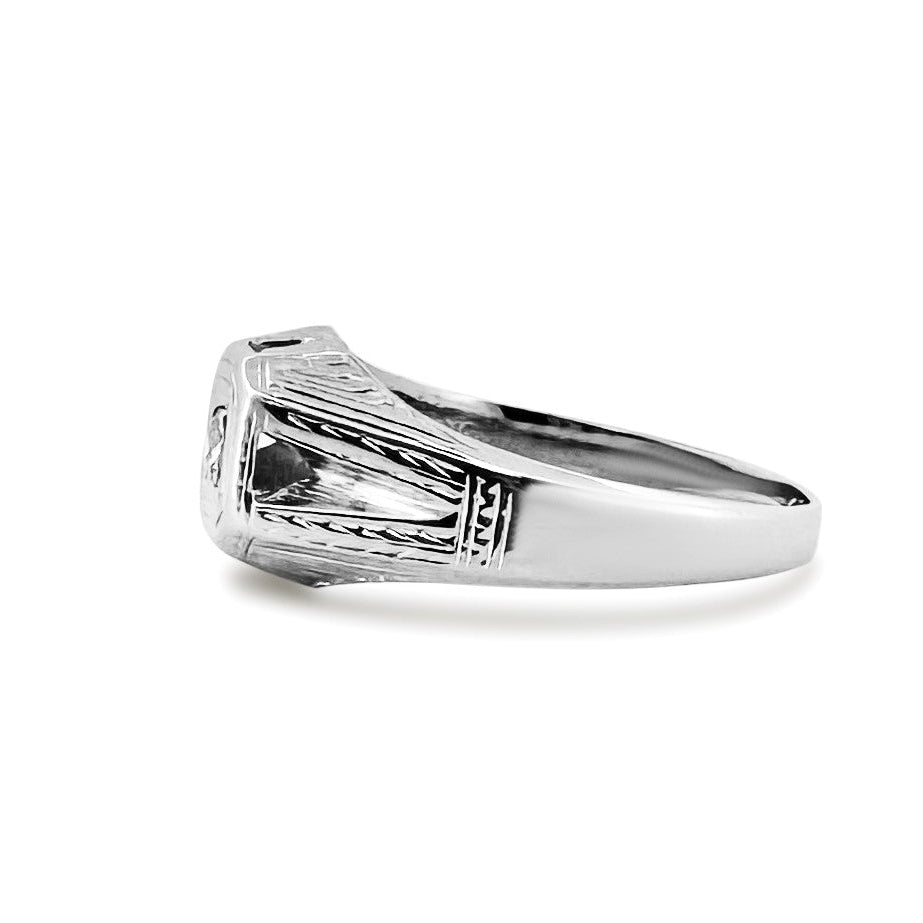 Art Deco 0.15ct Old European Diamond Solitaire Ring in 18k White Gold