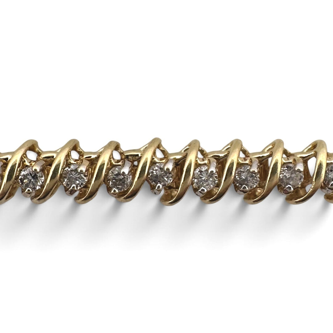 1.50ctw Round Brilliant Natural Diamond S-Link Tennis Bracelet in 14k Yellow Gold