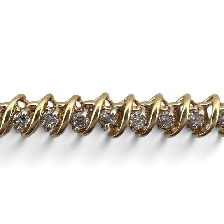 1.50ctw Round Brilliant Natural Diamond S-Link Tennis Bracelet in 14k Yellow Gold