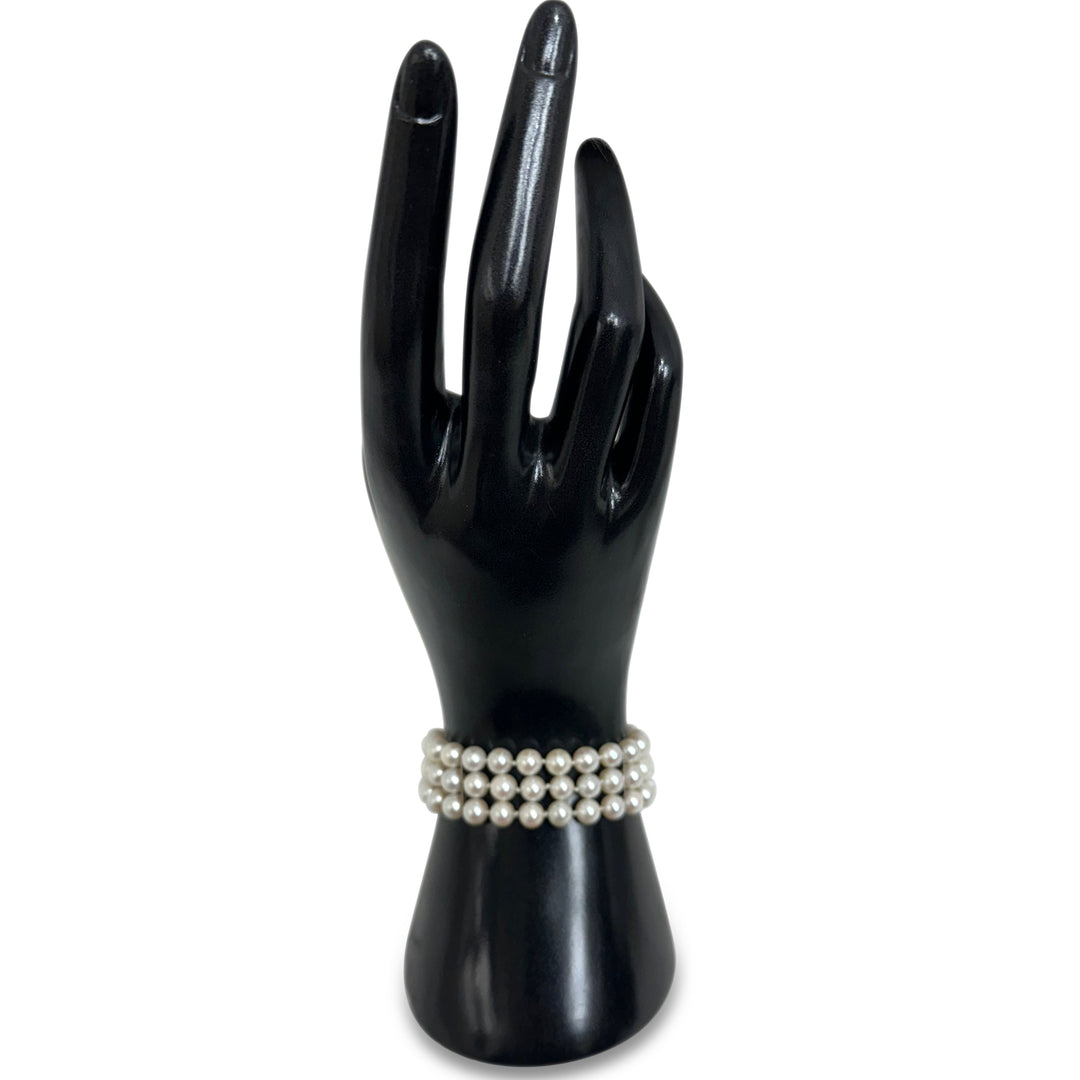 Vintage Cultured Pearl and Rose-Cut Diamond 3-Strand Bracelet in 14k White Gold