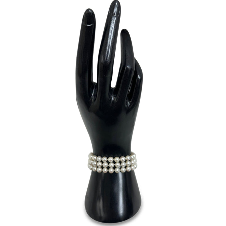 Vintage Cultured Pearl and Rose-Cut Diamond 3-Strand Bracelet in 14k White Gold