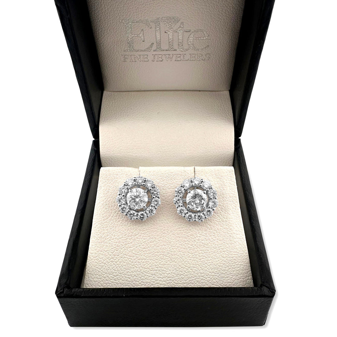 0.72ctw Round Brilliant Natural Diamond Earring Jacket Halos in 18k White Gold