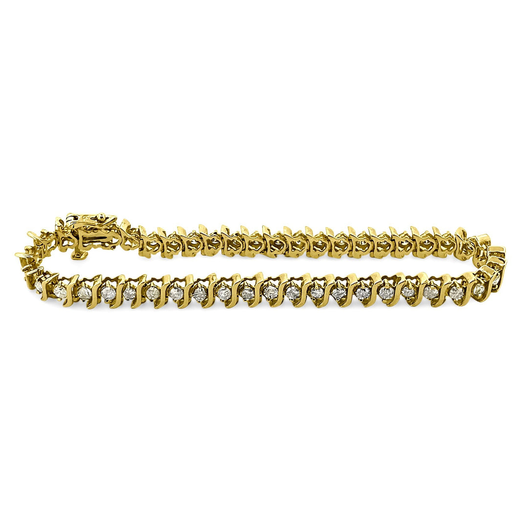 3.60ctw Round Brilliant Natural Diamond S-Link Tennis Bracelet in 14k Yellow Gold