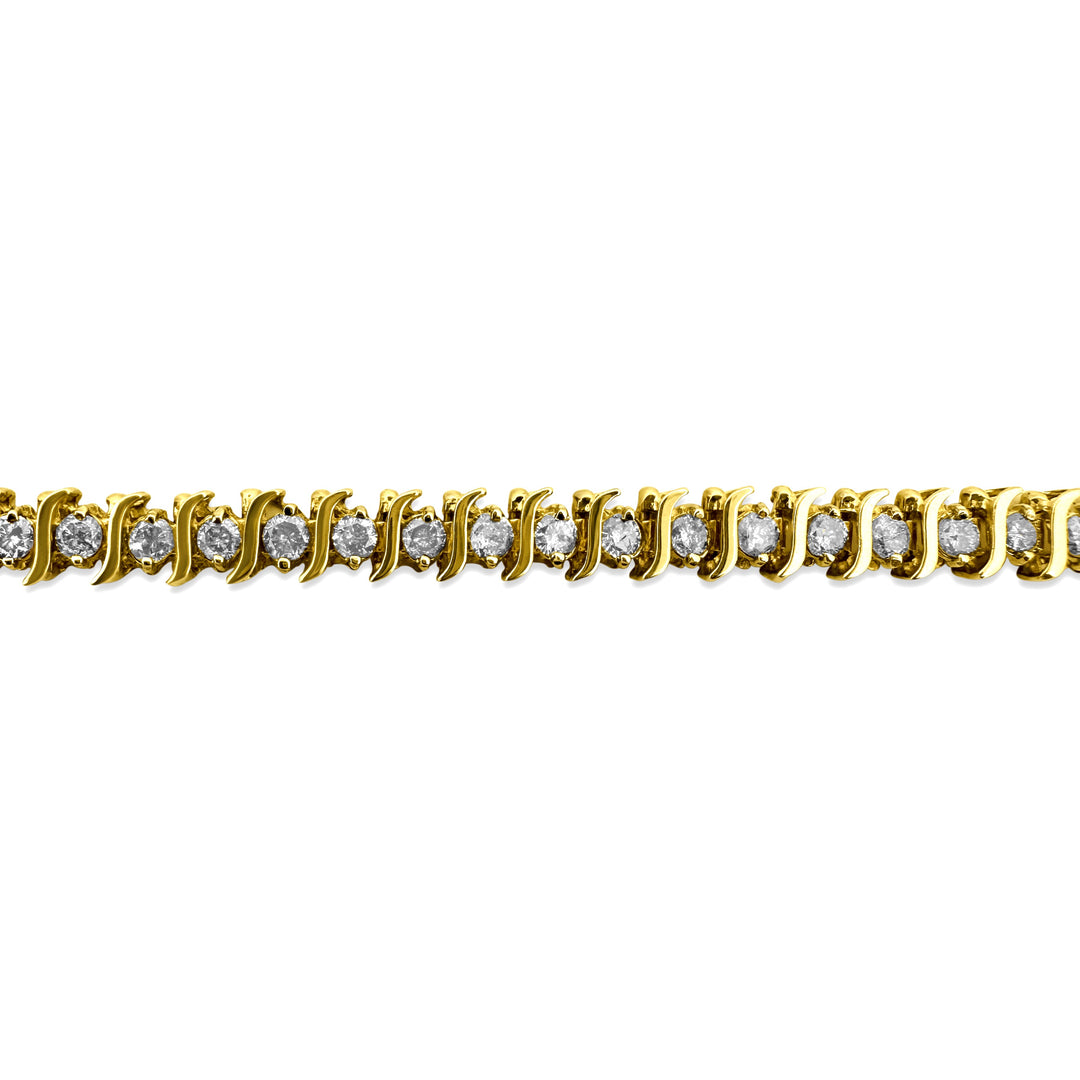3.60ctw Round Brilliant Natural Diamond S-Link Tennis Bracelet in 14k Yellow Gold