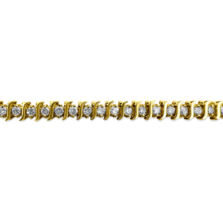 3.60ctw Round Brilliant Natural Diamond S-Link Tennis Bracelet in 14k Yellow Gold
