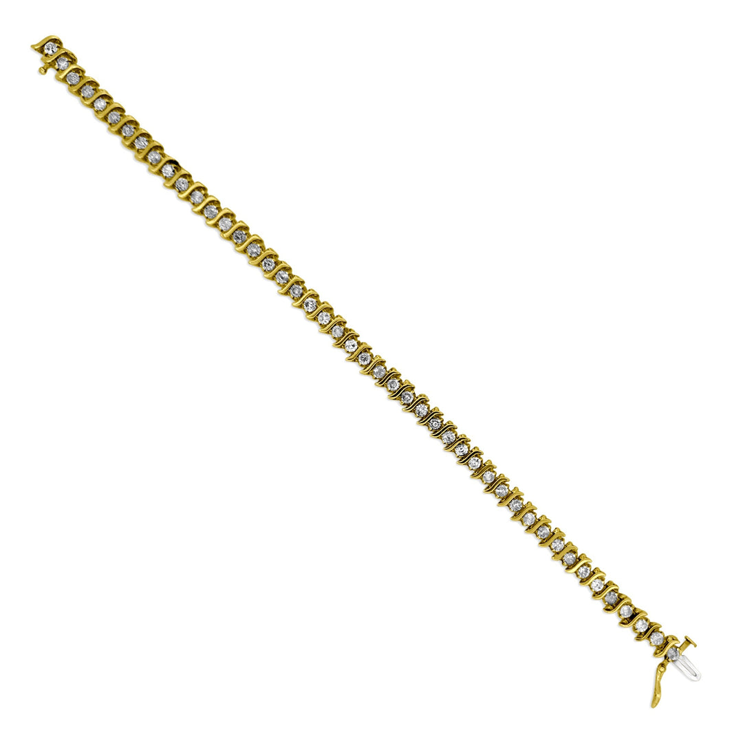 3.60ctw Round Brilliant Natural Diamond S-Link Tennis Bracelet in 14k Yellow Gold