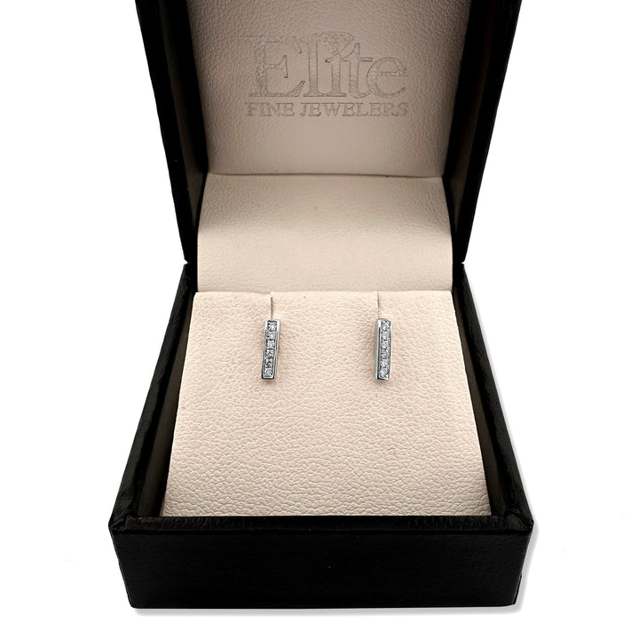 Natural Diamond Petite Bar Earrings in 14k White Gold