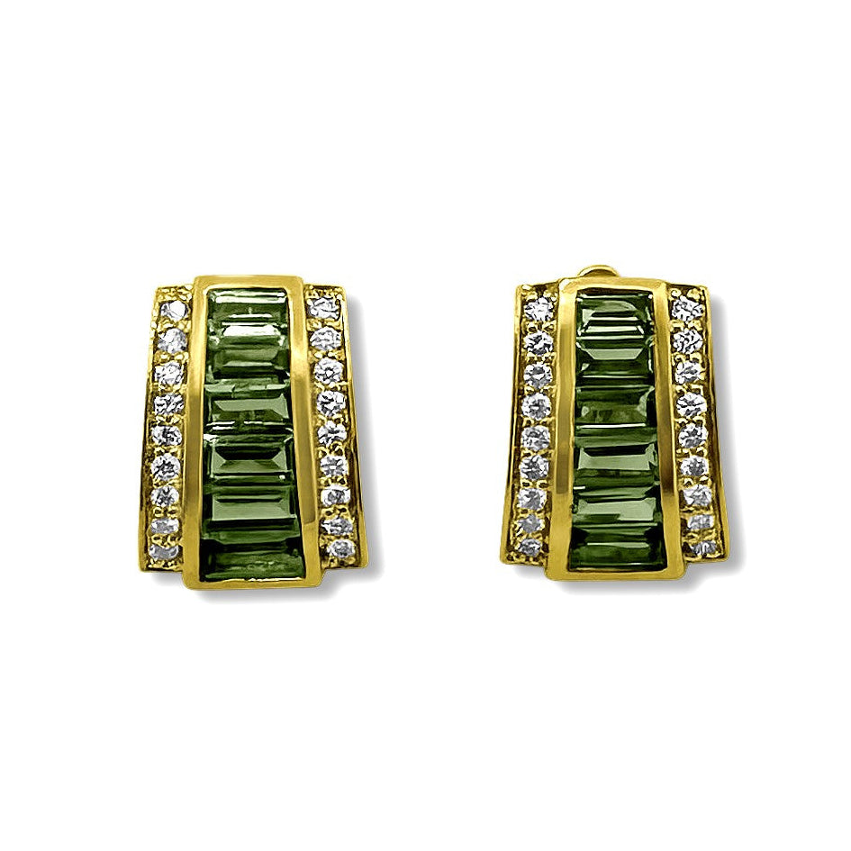 Tsavorite Garnet and Diamond 18k Yellow Gold Earrings