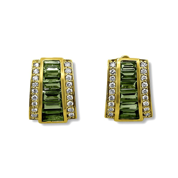 Tsavorite Garnet and Diamond 18k Yellow Gold Earrings