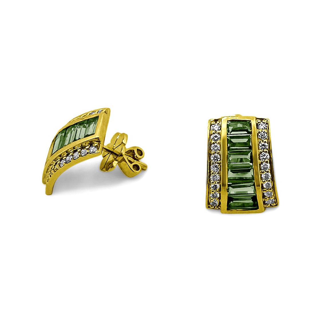 Tsavorite Garnet and Diamond 18k Yellow Gold Earrings